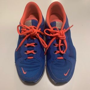 Blue and pink nike runners